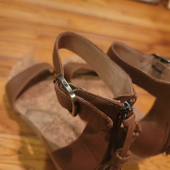Ugg Zoe II Cork Wedge Leather Chestnut Sandals size 6.5 - Picture 6 of 11